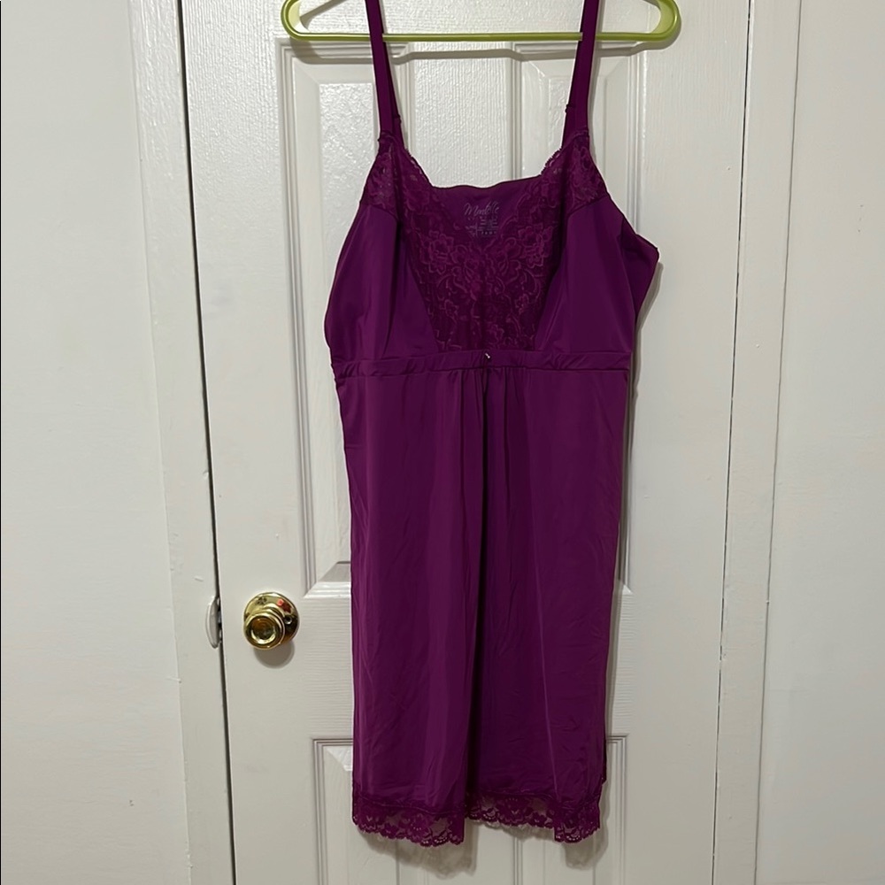 Purple Lace Trim Chemise with Spaghetti Straps